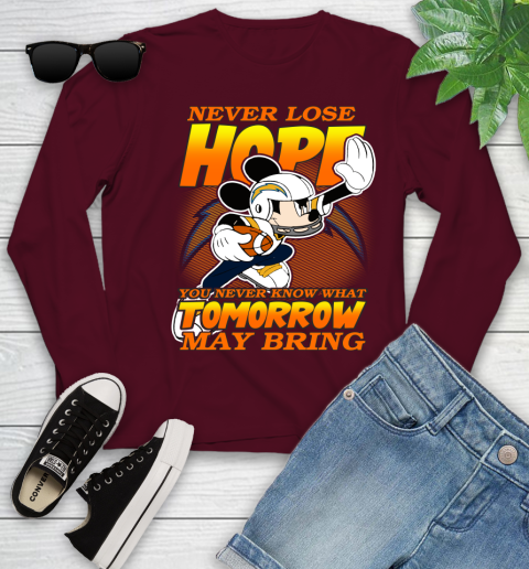 Los Angeles Chargers NFL Football Mickey Disney Never Lose Hope Youth Long Sleeve 6