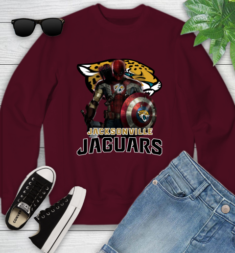 NFL Captain America Thor Spider Man Hawkeye Avengers Endgame Football Jacksonville Jaguars Youth Sweatshirt 5