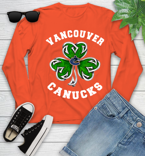 NHL Vancouver Canucks Three Leaf Clover St Patrick's Day Hockey Sports Youth Long Sleeve 3