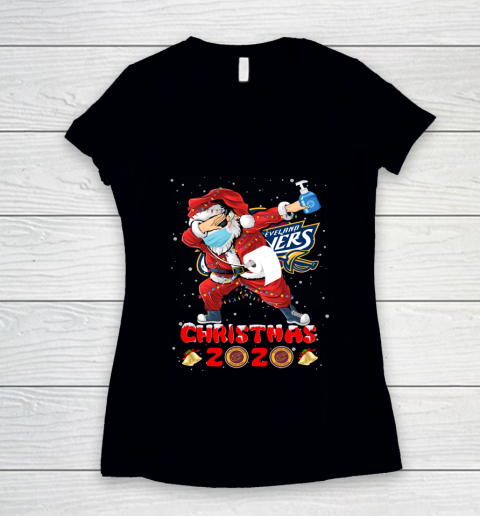 Cleveland Cavaliers Funny Santa Claus Dabbing Christmas 2020 NBA Women's V-Neck T-Shirt