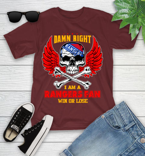 NHL Damn Right I Am A New York Rangers Win Or Lose Skull Hockey Sports Youth T-Shirt 14