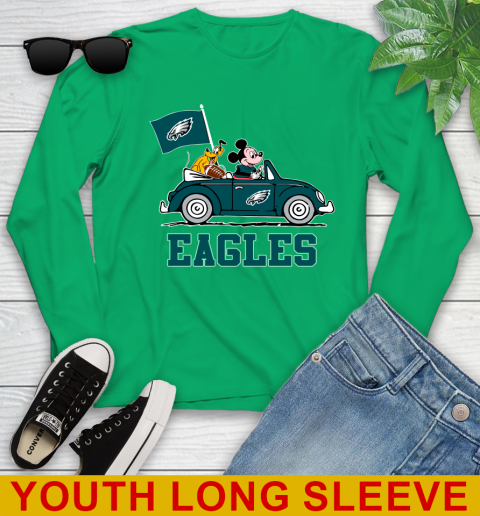 NFL Football Philadelphia Eagles Pluto Mickey Driving Disney Shirt Youth Long Sleeve 7