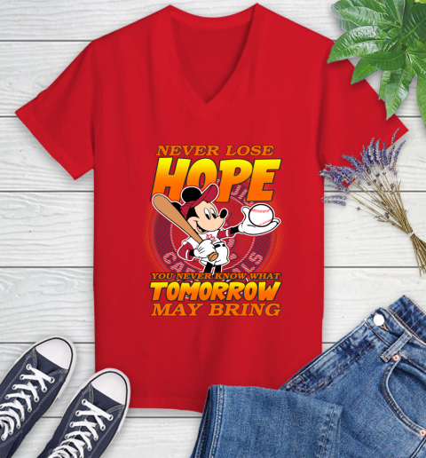 St.Louis Cardinals MLB Baseball Mickey Disney Never Lose Hope Women's V-Neck T-Shirt 11