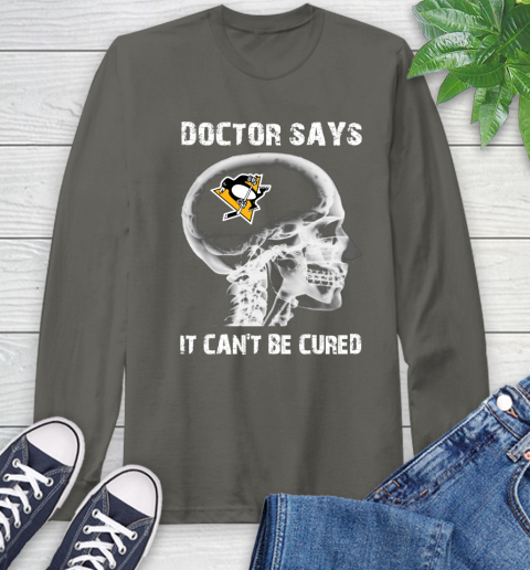 NHL Pittsburgh Penguins Hockey Skull It Can't Be Cured Shirt Long Sleeve T-Shirt 10