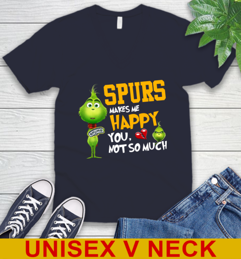 NBA San Antonio Spurs Makes Me Happy You Not So Much Grinch Basketball Sports V-Neck T-Shirt 2