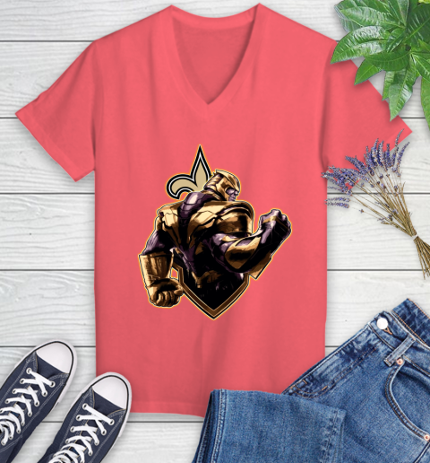 NFL Thanos Avengers Endgame Football Sports New Orleans Saints Women's V-Neck T-Shirt 6