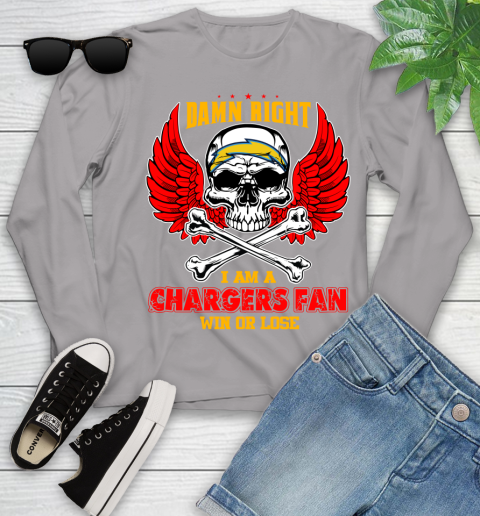 NFL Damn Right I Am A Los Angeles Chargers Win Or Lose Skull Football Sports Youth Long Sleeve 5