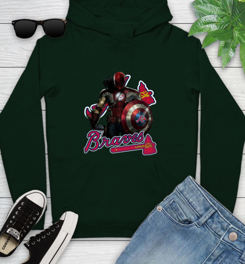 MLB Captain America Thor Spider Man Hawkeye Avengers Endgame Baseball Atlanta Braves Youth Hoodie 13