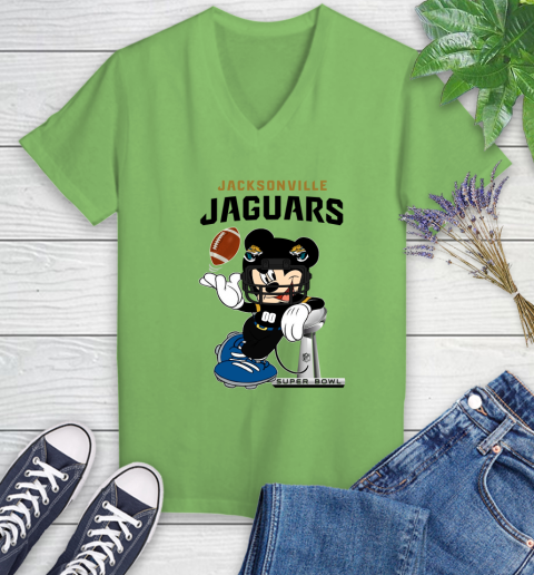 NFL Jacksonville Jaguars Mickey Mouse Disney Super Bowl Football T Shirt Women's V-Neck T-Shirt 11