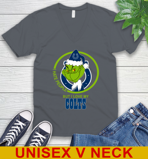 Indianapolis Colts NFL Christmas Grinch I Hate People But I Love My Favorite Football Team V-Neck T-Shirt 5