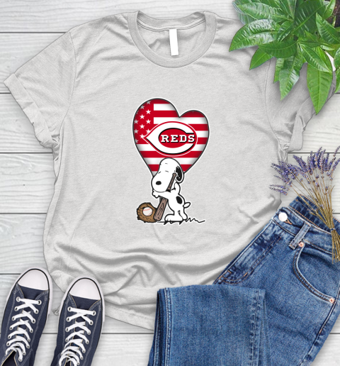 Cincinnati Reds MLB Baseball The Peanuts Movie Adorable Snoopy Women's T-Shirt