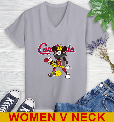 St.Louis Cardinals MLB Baseball Mickey Peace Sign Sports Women's V-Neck T-Shirt 5