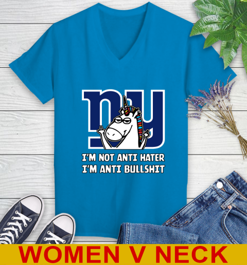 New York Giants NFL Football Unicorn I'm Not Anti Hater I'm Anti Bullshit Women's V-Neck T-Shirt 8