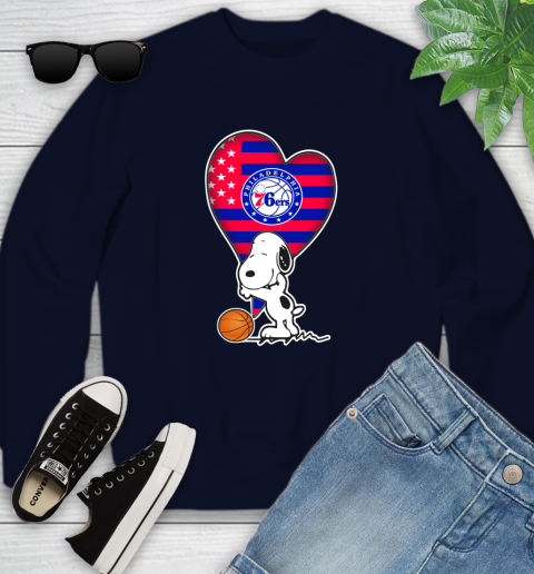 Philadelphia 76ers NBA Basketball The Peanuts Movie Adorable Snoopy Youth Sweatshirt 3