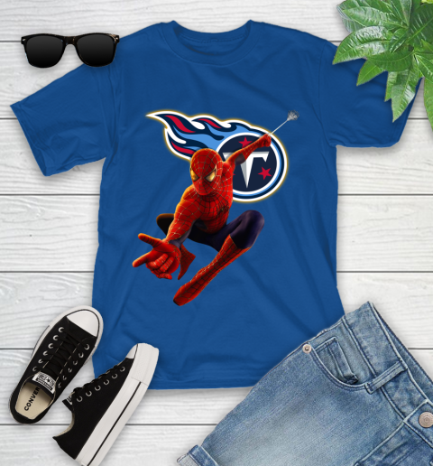 NFL Spider Man Avengers Endgame Football Tennessee Titans Youth T-Shirt 9