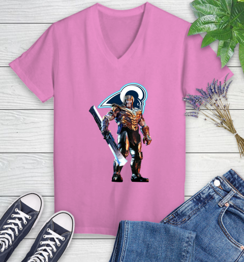 NFL Thanos Gauntlet Avengers Endgame Football Los Angeles Rams Women's V-Neck T-Shirt 14