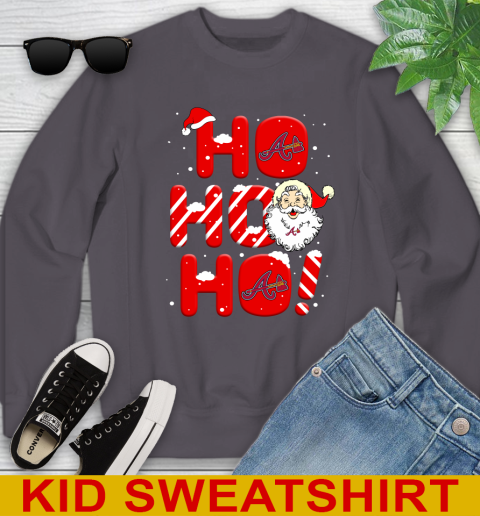 Atlanta Braves MLB Baseball Ho Ho Ho Santa Claus Merry Christmas Shirt Youth Sweatshirt 5