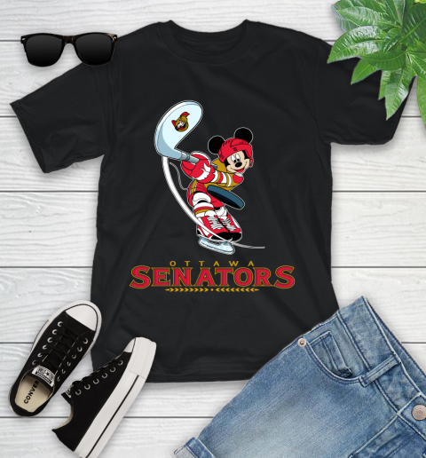 NHL Hockey Ottawa Senators Cheerful Mickey Mouse Shirt Youth T-Shirt