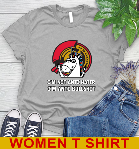 Ottawa Senators NHL Hockey Unicorn I'm Not Anti Hater I'm Anti Bullshit Women's T-Shirt 5