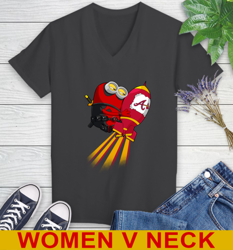 MLB Baseball Atlanta Braves Deadpool Minion Marvel Shirt Women's V-Neck T-Shirt 8