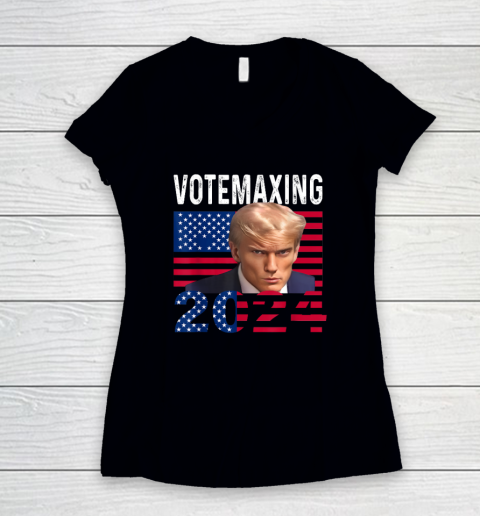 Trump Looksmax Trump Mewing VoteMaxing 2024 Funny Women's V-Neck T-Shirt