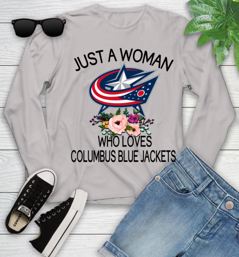 NHL Just A Woman Who Loves Columbus Blue Jackets Hockey Sports Youth Long Sleeve 9
