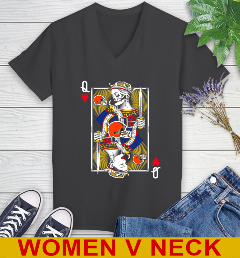 NFL Football Cleveland Browns The Queen Of Hearts Card Shirt Women's V-Neck T-Shirt 8