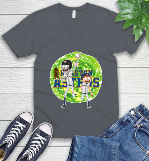 MLB Houston Astros Rick And Morty Commissioner's Trophy Baseball Sports V-Neck T-Shirt 5