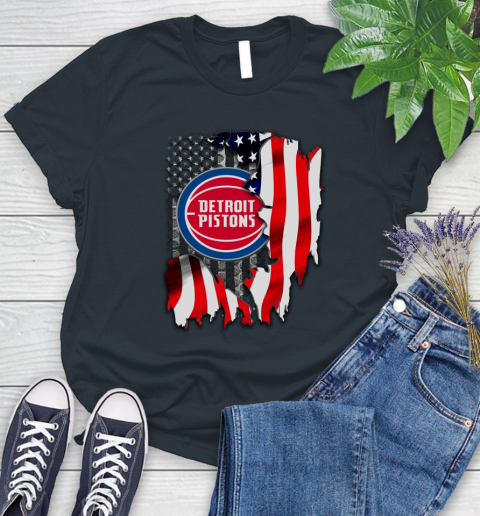 Detroit Pistons NBA Basketball American Flag Women's T-Shirt 8