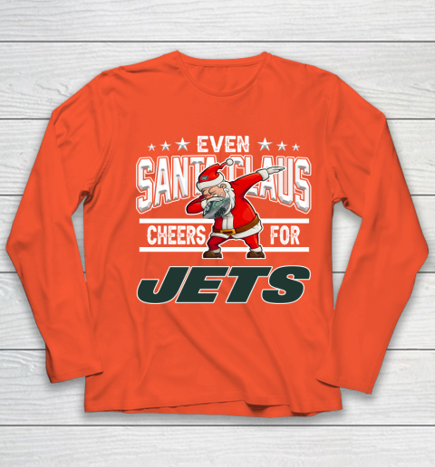 New York Jets Even Santa Claus Cheers For Christmas NFL Youth Long Sleeve 3