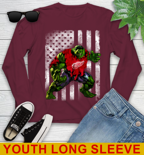 Detroit Red Wings Hulk Marvel Avengers NHL Hockey American Flag Youth Long Sleeve 6