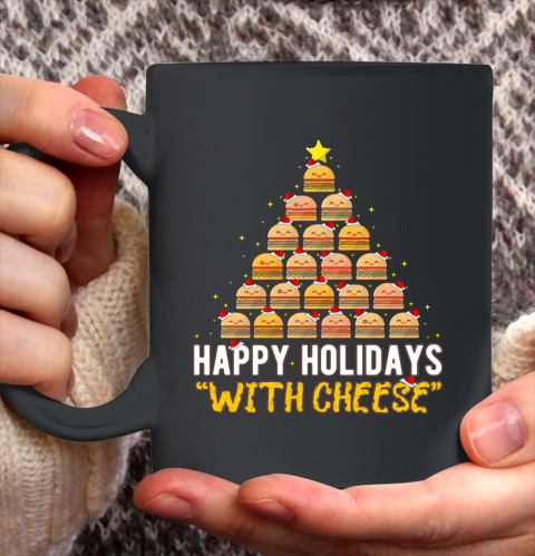 Happy Holidays with Cheese Burger Christmas Tree Funny Ceramic Mug 11oz