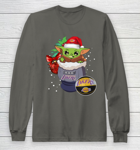 Los Angeles Lakers Christmas Baby Yoda Star Wars Funny Happy NBA Long Sleeve T-Shirt 8