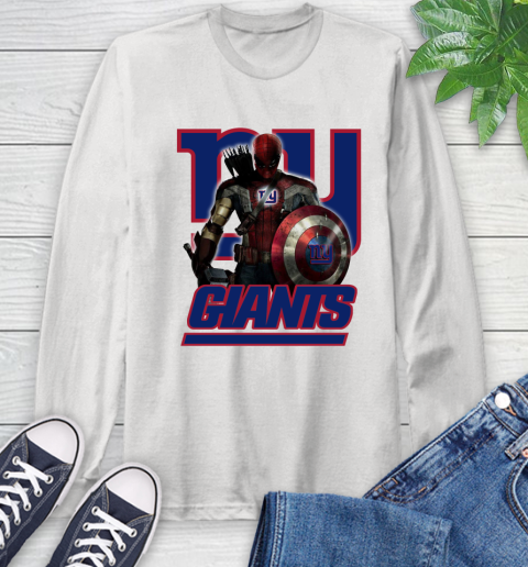 NFL Captain America Thor Spider Man Hawkeye Avengers Endgame Football New York Giants Long Sleeve T-Shirt