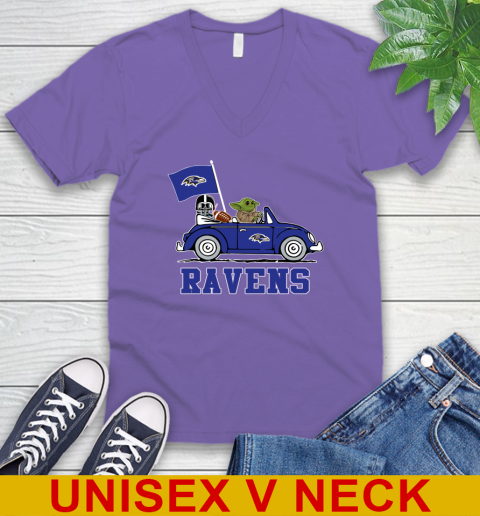 NFL Football Baltimore Ravens Darth Vader Baby Yoda Driving Star Wars Shirt V-Neck T-Shirt 9