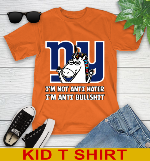 New York Giants NFL Football Unicorn I'm Not Anti Hater I'm Anti Bullshit Youth T-Shirt 7