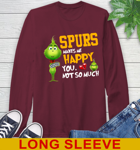 NBA San Antonio Spurs Makes Me Happy You Not So Much Grinch Basketball Sports Long Sleeve T-Shirt 7