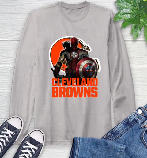 NFL Captain America Thor Spider Man Hawkeye Avengers Endgame Football Cleveland Browns Long Sleeve T-Shirt 12