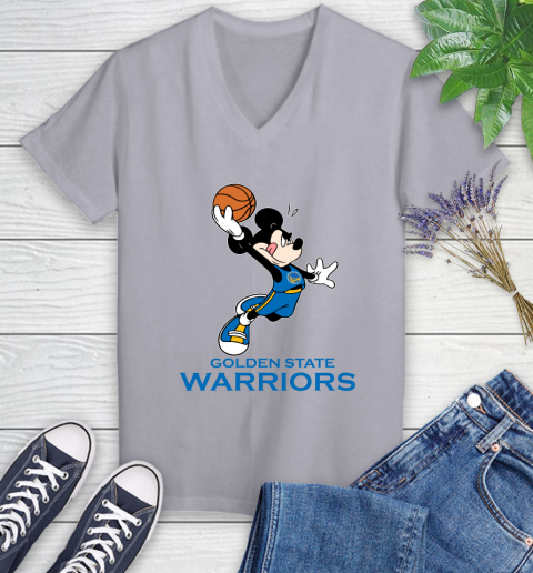 NBA Basketball Golden State Warriors Cheerful Mickey Mouse Shirt Women's V-Neck T-Shirt 4