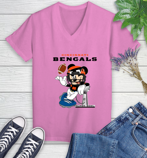 NFL Cincinnati Bengals Mickey Mouse Disney Super Bowl Football T Shirt Women's V-Neck T-Shirt 14