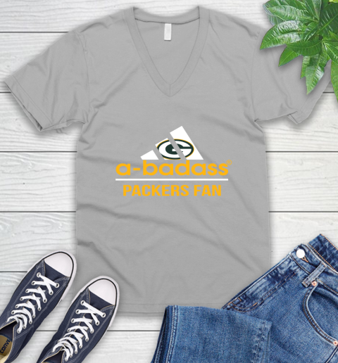 Green Bay Packers NFL Football A Badass Adidas Adoring Fan Sports V-Neck T-Shirt 3