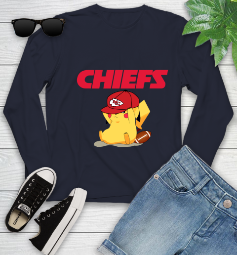 NFL Pikachu Football Sports Kansas City Chiefs Youth Long Sleeve 3