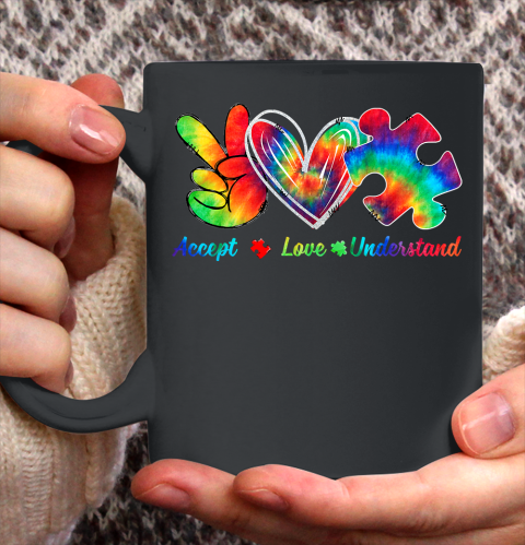Autism Awareness Accept Understand Love Autism Mom Tie Dye Fitted Ceramic Mug 11oz