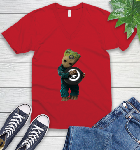 NHL Groot Guardians Of The Galaxy Hockey Sports Winnipeg Jets V-Neck T-Shirt 7