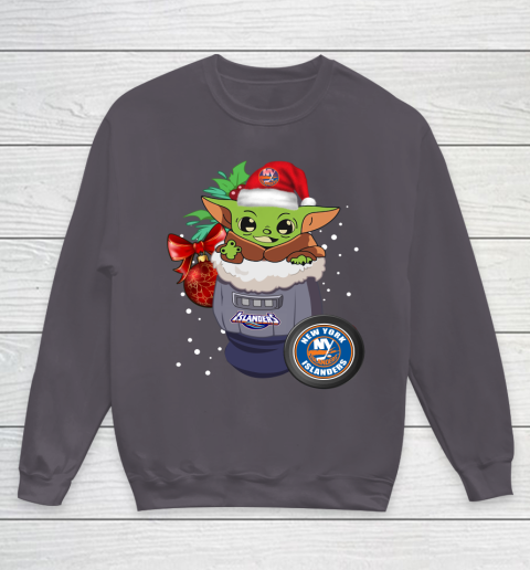 New York Islanders Christmas Baby Yoda Star Wars Funny Happy NHL Youth Sweatshirt 6