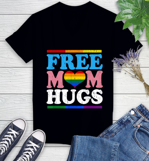 Nurse Shirt Vintage Free Mom Hugs rainbow Transgender Heart LGBT Pride T Shirt Women's V-Neck T-Shirt