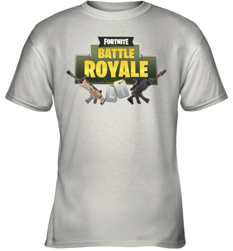 vlqk fortnite battle royale logo with assault rifle shirts youth t shirt 26 front white