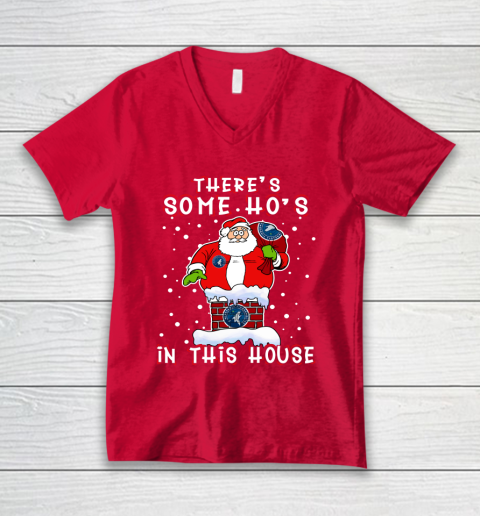 Minnesota Timberwolves Christmas There Is Some Hos In This House Santa Stuck In The Chimney NBA V-Neck T-Shirt 6