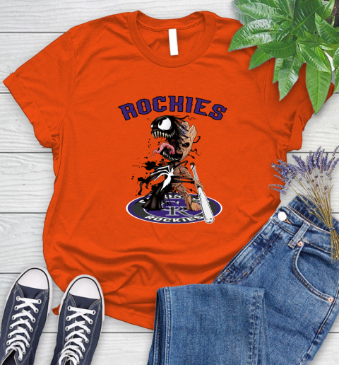 MLB Colorado Rockies Baseball Venom Groot Guardians Of The Galaxy Women's T-Shirt 4