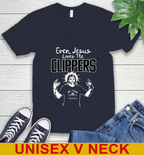 LA Clippers NBA Basketball Even Jesus Loves The Clippers Shirt V-Neck T-Shirt 2